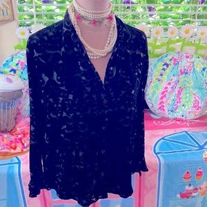 Laura Ashley Black Velvet Burnout Blouse